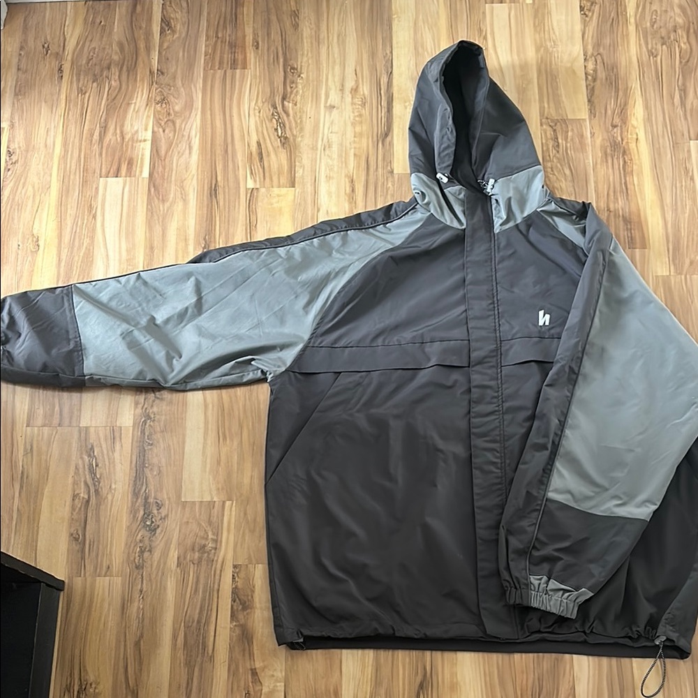 HARLAUT Gray and Black Hooded Windbreaker with Full-Length Zipper